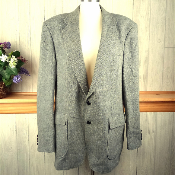 *Vintage 80s Gray Blazer Sport Coat 100% Wool 44T - Picture 1 of 8